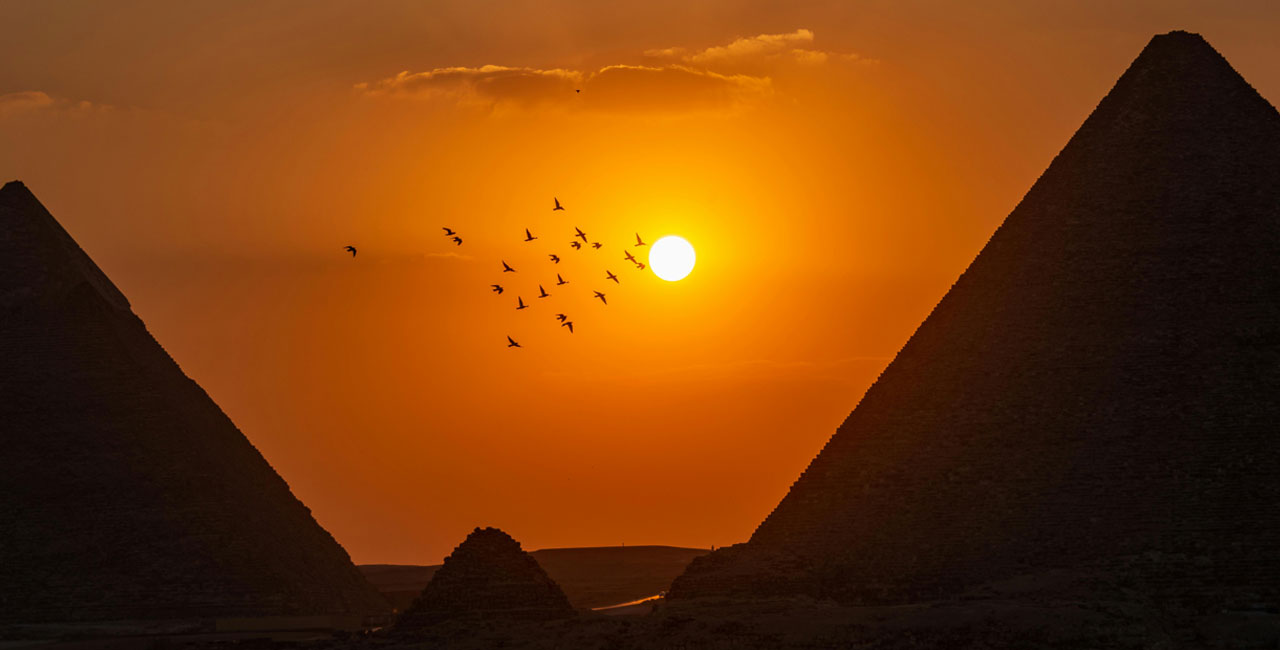 Pyramids of Giza at Sunset