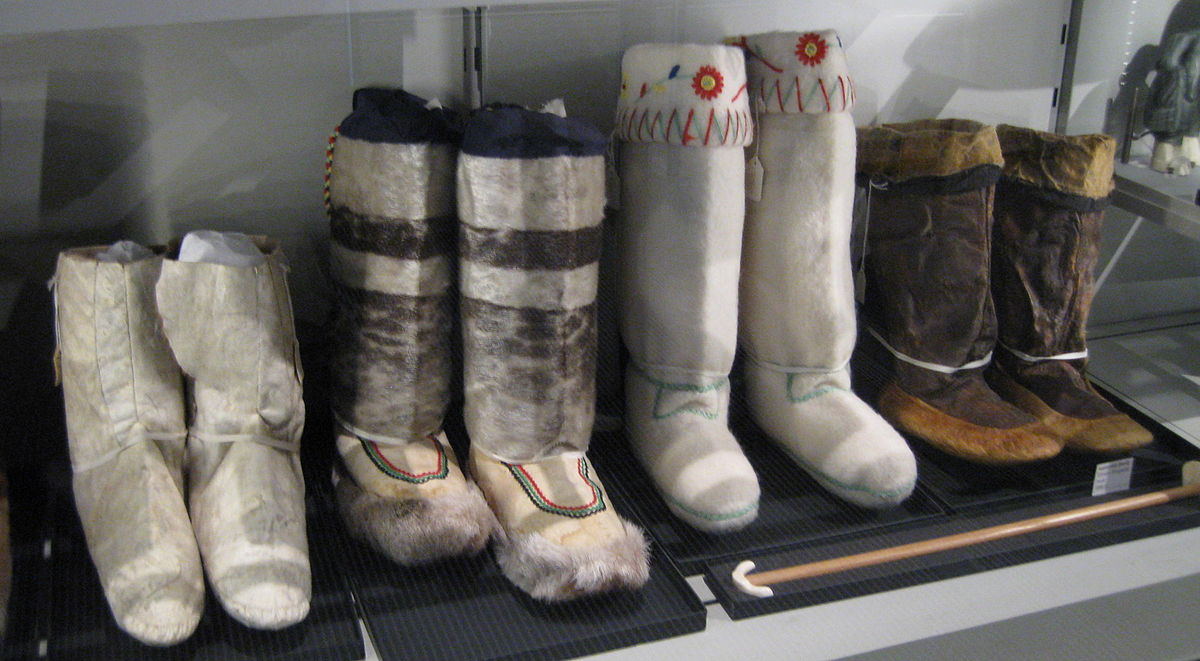 Inuit whale hunters in traditional clothing